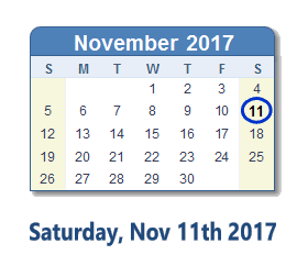 November 11, 2017 calendar