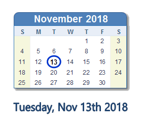 November 13, 2018 calendar