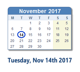 November 14, 2017 calendar