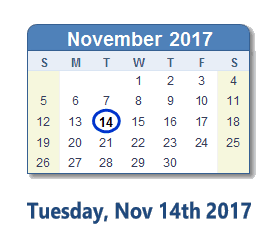 November 14, 2017 calendar
