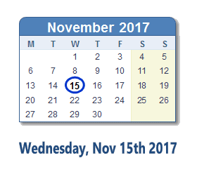 November 15, 2017 calendar