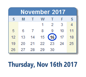 November 16, 2017 calendar