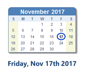 November 17, 2017 calendar