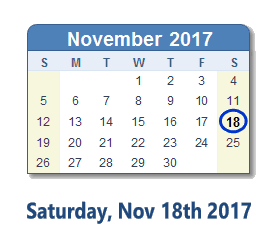 November 18, 2017 calendar