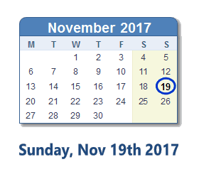 November 19, 2017 calendar