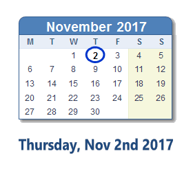 November 2, 2017 calendar