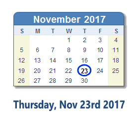 November 23, 2017 calendar