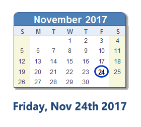 November 24, 2017 calendar