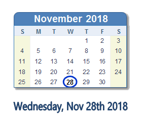 November 28, 2018 calendar