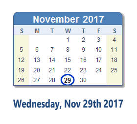 November 29, 2017 calendar