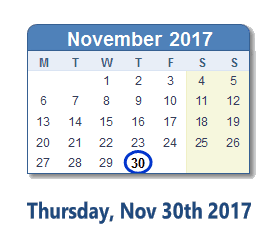 November 30, 2017 calendar
