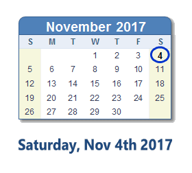 November 4, 2017 calendar