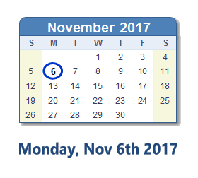 November 6, 2017 calendar