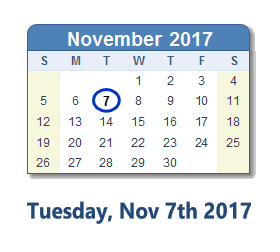 November 7, 2017 calendar