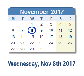 November 8, 2017 calendar