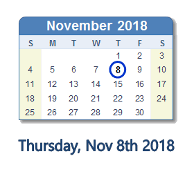 November 8, 2018 calendar