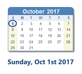 October 1, 2017 calendar