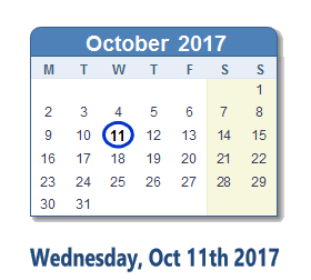 October 11, 2017 calendar