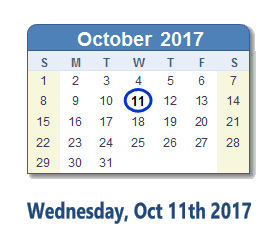 October 11, 2017 calendar