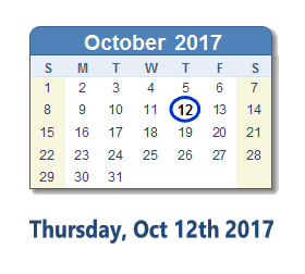 October 12, 2017 calendar