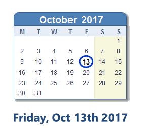 October 13, 2017 calendar