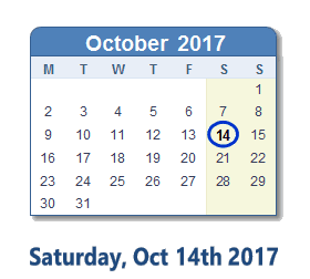 October 14, 2017 calendar