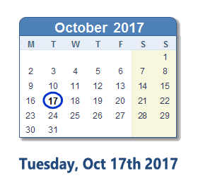 October 17, 2017 calendar