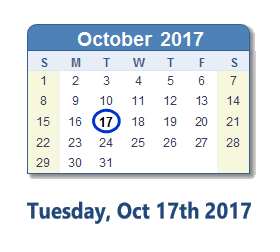 October 17, 2017 calendar