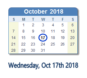 October 17, 2018 calendar