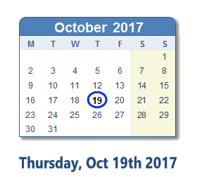 October 19, 2017 calendar