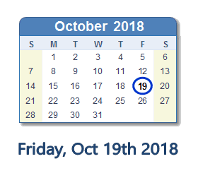 October 19, 2018 calendar