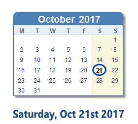 October 21, 2017 calendar