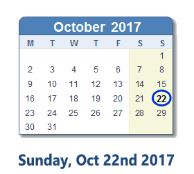 October 22, 2017 calendar