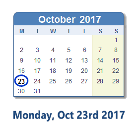 October 23, 2017 calendar