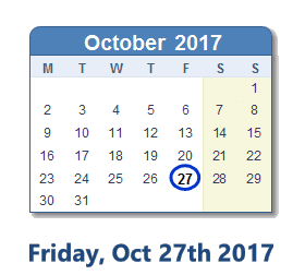 October 27, 2017 calendar