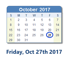 October 27, 2017 calendar