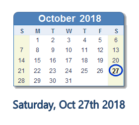 October 27, 2018 calendar