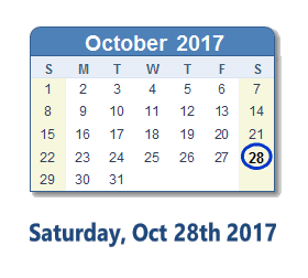 October 28, 2017 calendar