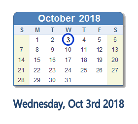 October 3, 2018 calendar