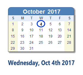 October 4, 2017 calendar
