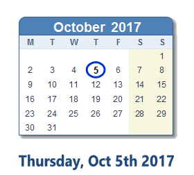October 5, 2017 calendar
