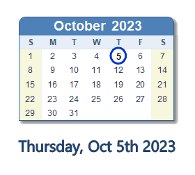 October 5 2023 Calendar With Holidays Count Down Usa