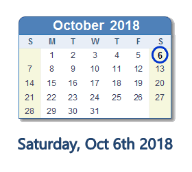 October 6, 2018 calendar