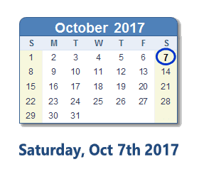 October 7, 2017 calendar