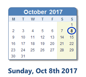 October 8, 2017 calendar