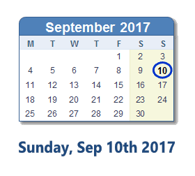 September 10, 2017 calendar