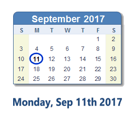 September 11, 2017 calendar