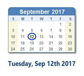 September 12, 2017 calendar