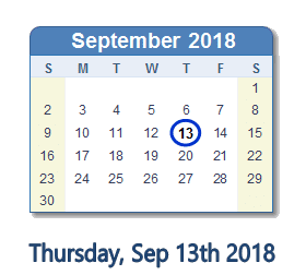 September 13, 2018 calendar