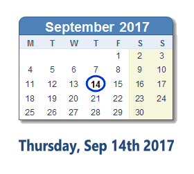 September 14, 2017 calendar